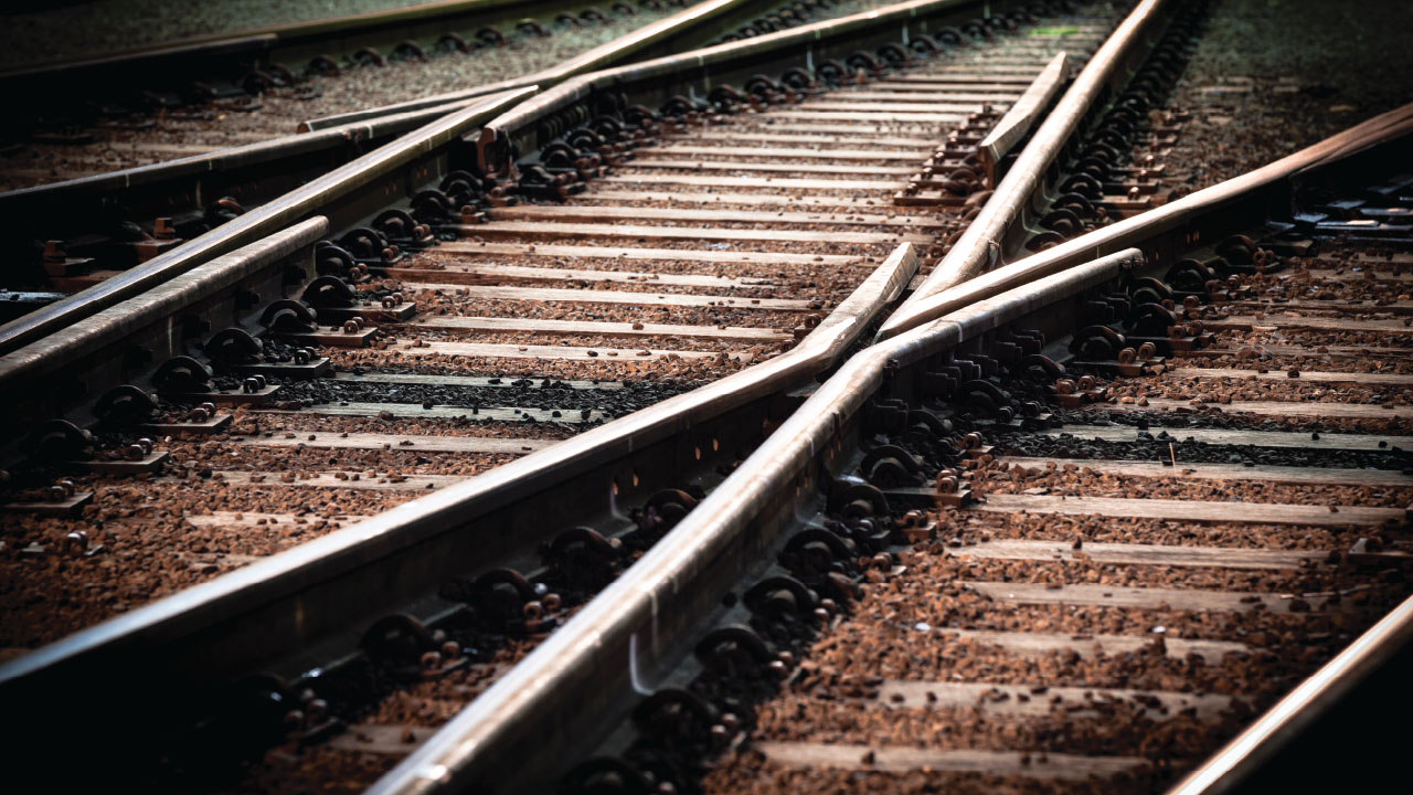  Railway tracks with intersecting paths, perfect for transportation and infrastructure asset tracking software